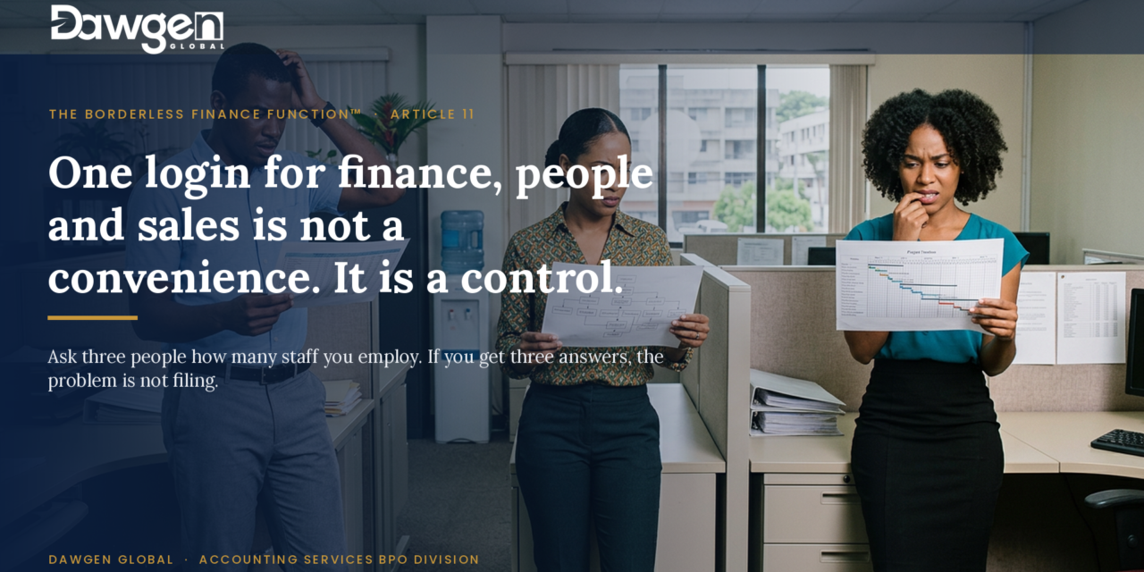 One login for finance, people and sales is not a convenience. It is a control.